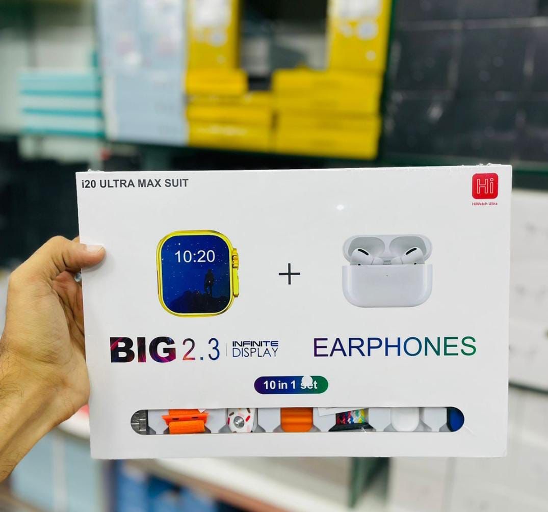 i20 Ultra Max Suit – 10-in-1 Set with Smartwatch and Earphones