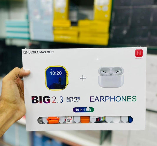 i20 Ultra Max Suit – 10-in-1 Set with Smartwatch and Earphones